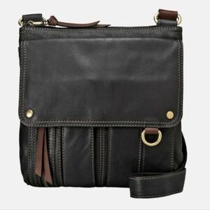 Fossil Morgan Traveler Black Leather Multi-Pocket Adjustable Crossbody
